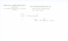 Carte De Visite Autographe De Francis Barthélemy, Professeur à L'Athénée Provincial De Morlanwelz (vers 1965) - Visitekaartjes