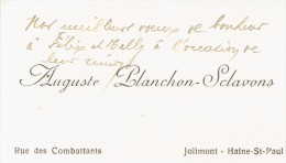 Ancienne Carte De Visite D'Auguste Planchon Sclavons, Rue Des Combattants, Jolimont, Haine-St-Paul (vers 1935) - Cartes De Visite