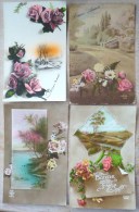 Lot 4 X Cp Photo Montage Fleur Rose Et Paysage Cachet Timbre Belgique - Collezioni E Lotti