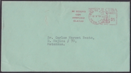 FM-37 CUBA FRANQUEO MECANICO 1955. LA HABANA. PERMISO 576. SOBRE DE SEGUROS AMBROSIO CLAVIJO CON PROPAGANDA. - Lettres & Documents