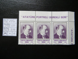 1990  " Atatürk " 3er Streifen Aus Bogenrand, K14 TOP  Postfrisch   LOT 774 - Ungebraucht