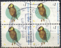 Argentina 1999 Jalil 2726F Búho. FALSO POSTAL Bloque De 4 Usado. See Desc. - Oblitérés