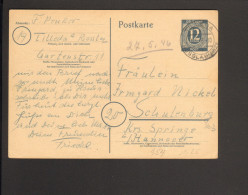 Ganzsache P 954 (12Pfg.Ziffer) Als Fernpostkarte V.13.5.46 Aus Tilleda über Roßla (Harz) - Zone AAS