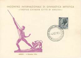 AREZZO. TROFEO CHIMERA INCONTRO INTERNAZIONALE DI GINNASTICA ARTISTICA 1954 - CON ANNULLO FILATELICO - Gimnasia