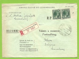 224 Op Brief "Admin. Postes /Telegraphes" Aangetekend VALEURS A RECOUVRER / POSTAUFTRAG Stempel LUXEMBOURG - Briefe U. Dokumente