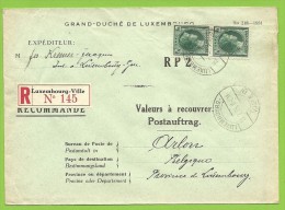 224 Op Brief "Admin. Postes /Telegraphes" Aangetekend VALEURS A RECOUVRER / POSTAUFTRAG Stempel LUXEMBOURG - Lettres & Documents