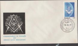 O) 1977 BRAZIL, MASONIC - FREEMASONRY - MASON, SYMBOL - LOGO, FDC XF, SLIGHT TON - FDC