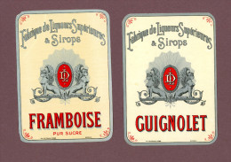 Lot De 2 Anciennes étiquettes, Papier Glacé, Guignolet & Framboise, Lith. Wetterwald Frères, Bordeaux - Otros & Sin Clasificación