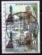 Turkish Cyprus 1975 - Mi. 11 O [pair], Ataturk Monument In Lefkosa | Tourism - Used Stamps