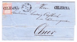 Heimat GR ENGADIN - CELERINA Stabstempel  15Rp. Strubel 9.12.1858 Chur 1.Kreis-Stempel  Auf Brief Nach Chur - Storia Postale