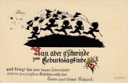 AK Nun Aber Geschwinde Zum Geburtstagskinde - Plischke Karte Gel.1938 - Scherenschnitt - Silhouette