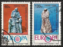 Turkish Cyprus 1976 - Mi. 27-28 O, Handicrafts | ”Waiting” & ”A Thoughtful Man” Small Ceramic Statues - Used Stamps