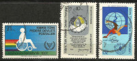 Turkish Cyprus 1981 - Mi. 105-107 O, Disability Year | Wheelchair | Against Apartheid | Dove | Food Day | Globe - Oblitérés