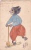 CPA Fantaisie Dessin Peint Artisanale Chat Habillé Trotinette Sport Signé NATA Carte Peinte Main - Dressed Animals