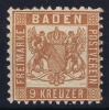 Baden Mi Nr 20  B  , Geldbraun MH/* 1862 - Postfris