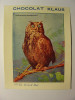 IMAGE CHROMO CHOCOLAT KLAUS - N°13 - GRAND DUC - 7cm X 9cm - HIBOU OISEAU OWL BIRD BIRDS - Sonstige & Ohne Zuordnung