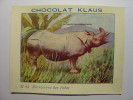 IMAGE CHROMO CHOCOLAT KLAUS - N°23 - RHINOCEROS DES INDES - 9cm X 7cm - RHINO - Autres & Non Classés