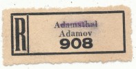 Böhmen Und Mähren / R-label: Adamsthal - Adamov (number "908") Nationalized - German Text Removed (BM1-0001) - Altri & Non Classificati
