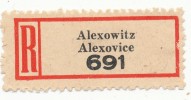 Böhmen Und Mähren / R-label: Alexowitz - Alexovice (number "691") German-Czech Text (BM1-0010) - Other & Unclassified