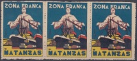 VI-64 CUBA. VIÑETA. 1936. ZONA FRANCA DEL PUERTO DE MATANZAS. TIRA DE TRES VIÑETAS. - Unused Stamps
