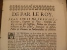 De Par Le Roy. Généralité De Moulins Par De Bernage De Vaux . Corvées De Reconstruction : Récompense Et Punitions - Wetten & Decreten