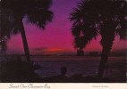 Sunset Over Clearwater Bay Showing Lights On Memorial Causeway Leading Over To Clearwater Beach Florida - Clearwater