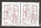 Timbre France Y&T N°4771x2 (01) Oblitéré. Marianne De Ciappa Et Kawena. 50g. Lilas-brun Clair. Cote : 2.10 € - 2013-2018 Marianne Van Ciappa-Kawena