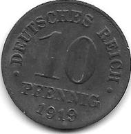 Empire 10 Pfennig 1919  Km 26    Xf+ - 10 Pfennig