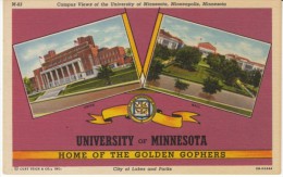 University Of Minnesota Home Of The Golden Gophers, Minneapolis School Multi-view C1940 Linen Postcard - Minneapolis