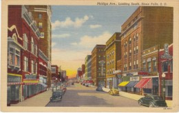 Sioux Falls South Dakota, Phillips Avenue Street Scene Business District, C1940s Vintage Curteich Linen Postcard - Sioux Falls