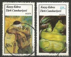 Turkish Cyprus 1987 - Mi. 203-04 O, Paintings By Feridun Isiman & Mehmet Uluhan | Contemporary Art | Fine Arts - Gebraucht