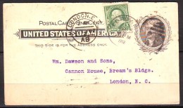 CPA  Entier + 1 Timbre   De NEW YORK   Le 5 JUL 1902   Pour LONDON  " J.W.GRUMIAUX S CLUB AGENCY " - 1901-20