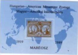 HUNGARY, 1989. Hungarian-American Messenger Pstage, Special Block   Commemorative Sheet MNH×× - Souvenirbögen