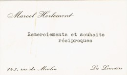 Ancienne Carte De Visite De Marcel Herlemont, Rue Du Moulin, La Louvière (vers 1950) - Visiting Cards