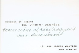 Ancienne Carte De Visite Du Bourgmestre Charles L'Hoir Degrève Rue Joseph Wauters, Bois-d'Haine (vers 1955) - Cartes De Visite