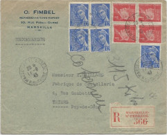1943 - PETAIN + MERCURE - ENVELOPPE RECOMMANDEE De MARSEILLE Pour THIERS - Covers & Documents