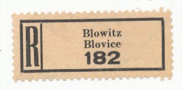 Böhmen Und Mähren / R-label: Blowitz - Blovice (number "182") German-Czech Text (BM1-0083) - Andere & Zonder Classificatie