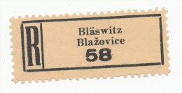 Böhmen Und Mähren / R-label: Bläswitz - Blazovice (number "58") German-Czech Text (BM1-0089) - Other & Unclassified