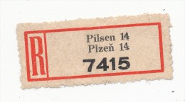 Böhmen Und Mähren / R-label: Pilsen 14 - Plzen 14 (2x Number: "454" And "7415") German-Czech Text (BM1-0119) - Andere & Zonder Classificatie