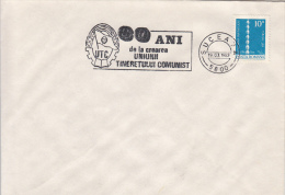 35209- COMMUNIST YOUTH ORGANIZATION SPECIAL POSTMARK, BRANCUSI-ENDLESS COLUMN STAMP ON COVER, 1982, ROMANIA - Lettres & Documents