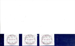 SWITZERLAND 1995 - MACHINE STAMPS BASLER TAUBE 95 SET 3 OF  0,60 - 0.80 - 1.00 FR POSTMARKED BASEL MUSTERMESSE JUN 17, 1 - Automatic Stamps