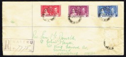 1937  George VI Coronation Set On Registered FDC To Natal  (One Other Stamp Removed) - 1933-1964 Kolonie Van De Kroon