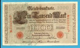 GERMANY - 1000 MARK - 1910 - Pick 44.b - 7 Digit RED SEAL - ( 189 X 109 ) Mm - REICHSBANKNOTE - IMPERIAL BANK NOTES - 1000 Mark