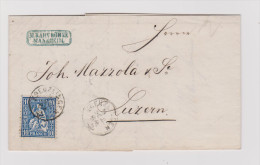 Heimat TG Kreuzlingen 1864-12-05 Fingerhut-O Auf Brief Nach Luzern M.10Rp.blau Sitz.H. - Covers & Documents