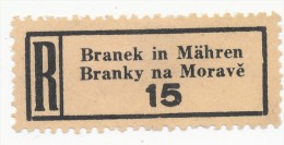 Böhmen Und Mähren / R-label: Branek In Mähren - Branky Na Morave (number "15") German-Czech Text (BM1-0136) - Sonstige & Ohne Zuordnung