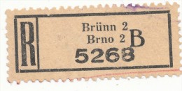 Böhmen Und Mähren / R-label: Brünn 2 - Brno 2 (number "5268" And "B") German-Czech Text (BM1-0166) - Otros & Sin Clasificación