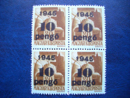 Hungary, 1945, Block Of 4, Overprinted. - Dienstzegels