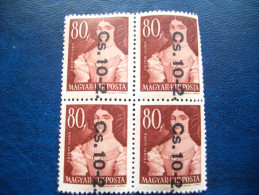 Hungary, 1945, Block Of 4, Overprinted. Parcel 10-2 - Colis Postaux