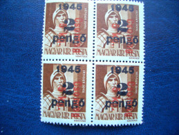 Hungary, 1945, Block Of 4, Overprinted. Parcel 5 Kg - Pacchi Postali