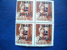 Hungary, 1945, Block Of 4, Overprinted. - Paketmarken